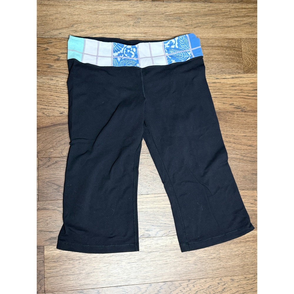 Lululemon Leggings Women Black Blue Pattern Waistband Cropped Size 12
